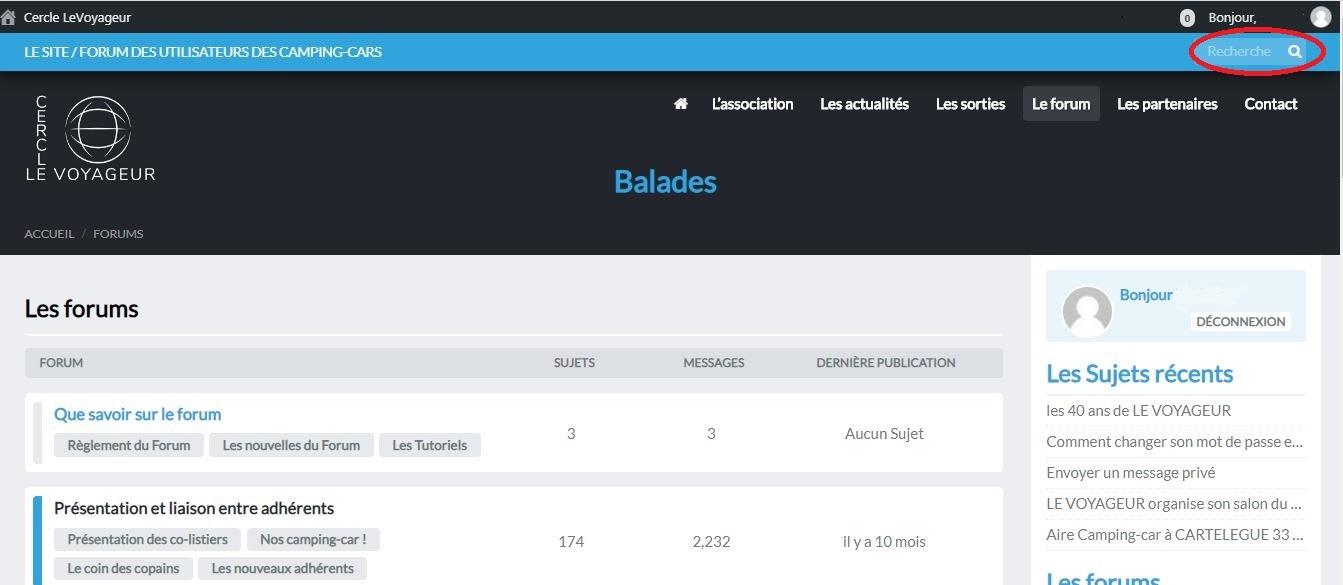 Fonction RECHERCHE en haut à Droite dans le bandeau bleu